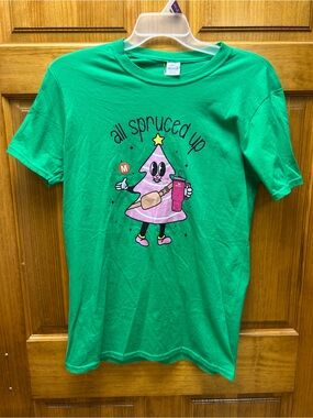 All Spruced Up Funny Christmas Stanley Cup Graphic Tee | Pink Tree Holiday Shirt